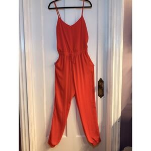 Rumors Sleeveless Coral Orange Romper Size Large NWT